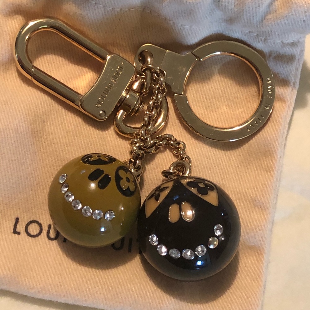 Louis Vuitton Black and Olive Green Smiley Ball Charm Keyring